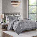 Madison Park Lee Glam/Luxury 5 Piece Crinkle Velvet Comforter Set MP10-8351 Silver