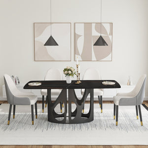 English Elm 70.86" Modern Sintered Stone Dining Table With Curved Black Top & Sturdy Iron Legs For 6-8 People W1535S00429