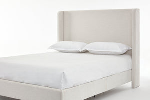 English Elm Harper Wingback King Bed Ivory Canvas Upholstery Walnut Feet Architectural Bedroom B191P450000
