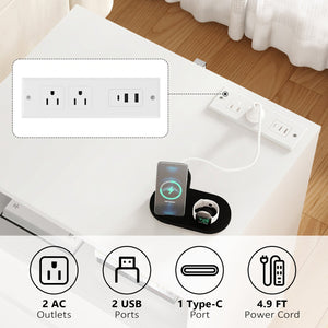 English Elm (set of 2) White End Tables with Usb-c Charging 2 Drawers Modern Living Room Storage W409P327397