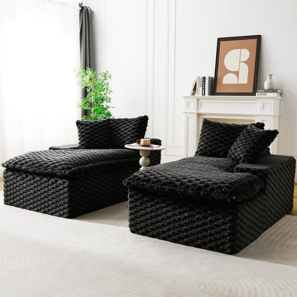 English Elm Black Turtle Velvet Double Chaise Lounge - Plush Dual Sofa For Ultimate Comfort & Style, 400 Lbs Capacity W3371S00034