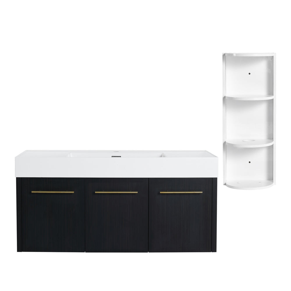English Elm 48 Inch Wall-Mounted Bathroom Vanity Set With Resin Sink & Ample Storage Rack For Modern Spaces W999S00370