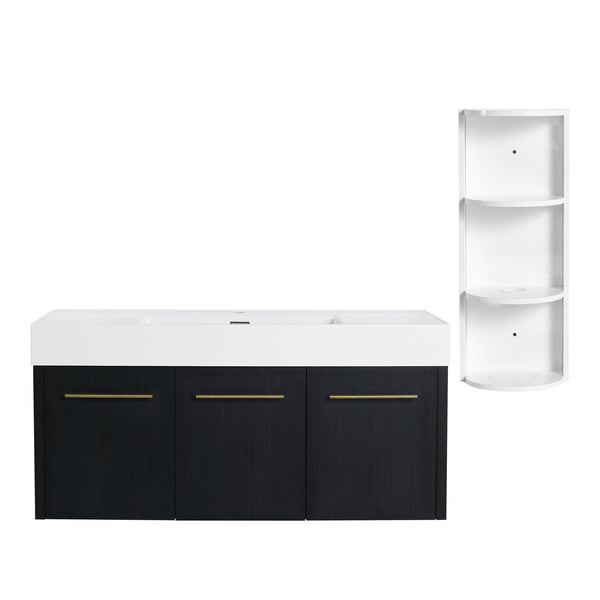 English Elm 48 Inch Wall-Mounted Bathroom Vanity Set With Resin Sink & Ample Storage Rack For Modern Spaces W999S00370