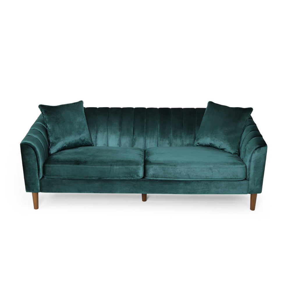 English Elm Christopher Knight Home® - 66957.00Anvltt_66957.00Bnvltt Plush Teal Velvet 3-Seater Sofa With Accent Pillows & Modern Design Style N771P202630F_N771P202511F