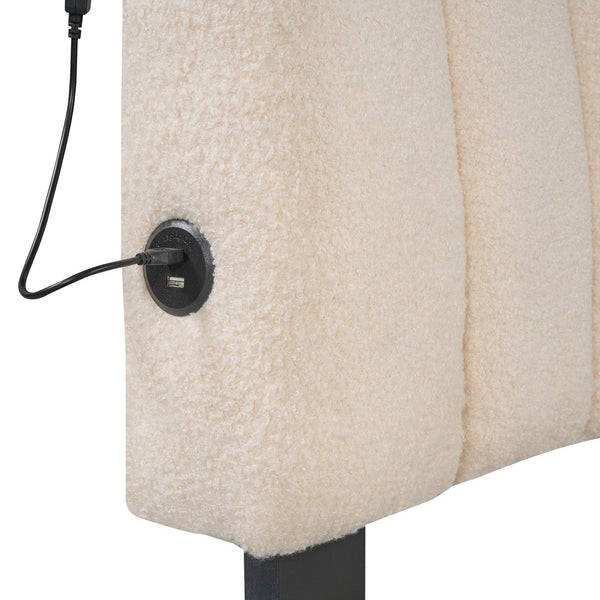 English Elm Teddy Twin Upholstered Platform Bed with Trundle, LED Smart Lighting, Plush Fleece, Sturdy Design Beige SF000055AAA