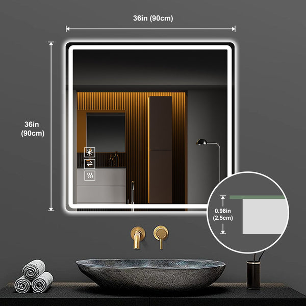 English Elm 36*36in LED Bathroom Mirror with Anti-Explosion Glass, Rust-Resistant, Smart Touch Defogging Lightability W2709P243340