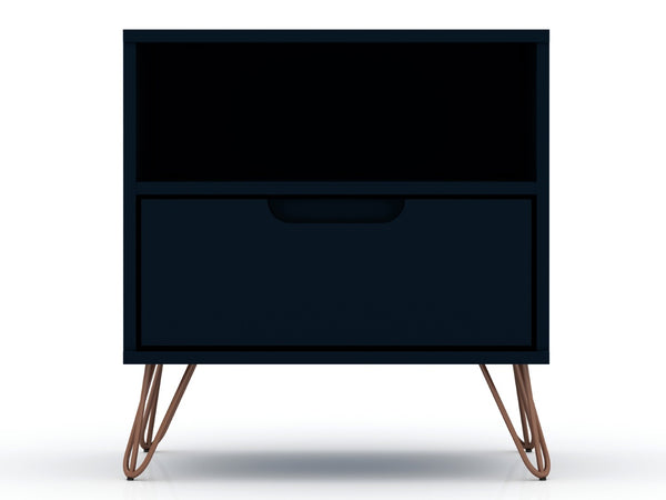 English Elm Rockefeller Midnight Blue Nightstand - Stylish 1-Drawer Design With Open Shelf For Modern Spaces B365P398162-GIGA