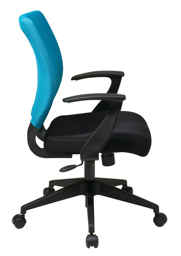OSP Home Furnishings Screen Back Ergonomic Task Chair with Mesh Seat Lumbar Support and T Arms for Office Blue EM51022N-7