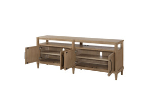 English Elm 72" Entertainment Console Sand Finish - Solid Wood + MDF, Power Ready, 4 Cabinets, Transitional Design B2699P226094