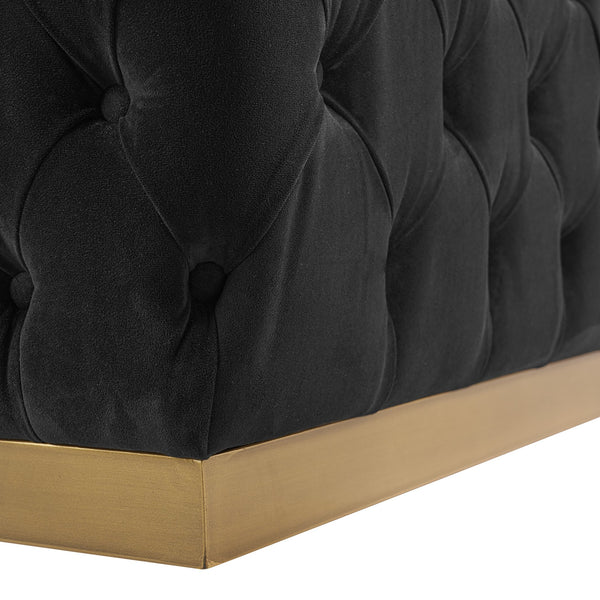 Sunpan Babette Bench - Glamorous Deep Tufted Seating with Burnished Brass Base for Stylish Interiors Abbington Black