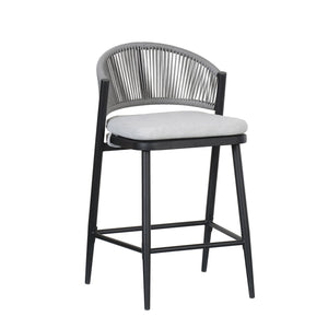 English Elm Christopher Knight Home® - Outdoor 26" High Metal Frame Counter Stools, Set Of 2 With Scallop Backrest & Cushions, Black Finish N772P245123B