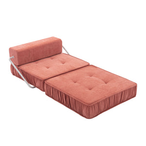 English Elm Green Chenille Floor Sofa Convertible Futon Chair with Modular Sleeping Support Orange W3612P376633