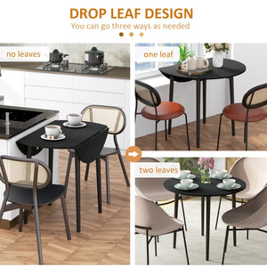 English Elm Round Drop Leaf Dining Table Distressed Black Wood Grain Finish Seats Four Compact T3971P429455