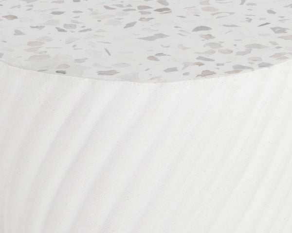 Sunpan Cara End Table - Stunning Faux Marble Design with Unique Swirl Base for Indoor and Outdoor Spaces Terrazzo