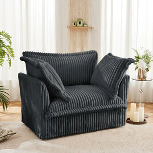 English Elm Slip-covered Deep Seat Armchair Soft Grey Corduroy with Oversized Pillows for Living Room W3041P292344