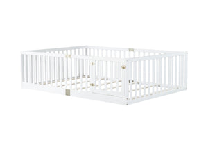English Elm Twin Floor Bed Solid Rubber Wood with Tall Safety Railings for Toddler Sleep White W504P287658