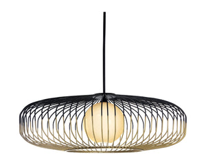 Sunpan CIRCA Pendant Light - Extra Large Art Deco Design with Misted Glass, Black & Brass Frame for Elegance 106363