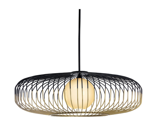 Sunpan CIRCA Pendant Light - Extra Large Art Deco Design with Misted Glass, Black & Brass Frame for Elegance 106363