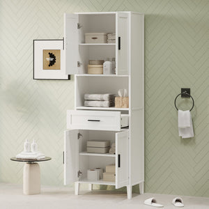 English Elm 70.9" High Freestanding Tall Bathroom Cabinet with Soft-Close Doors, Drawer & Adjustable Shelves for Organized Living White N729P272001K
