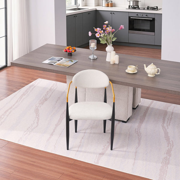 English Elm Modern Upholstered Dining Chairs Set of 2 Beige Fabric Gold Arm Black Frame W5501P462415