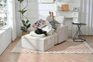 English Elm Oversized Storage Ottoman Accent Chair with Deep Wide Seat, Mid-Century Upholstered Lounge Sofa for Cozy Reading and Relaxation Beige+Grey W1028S00044