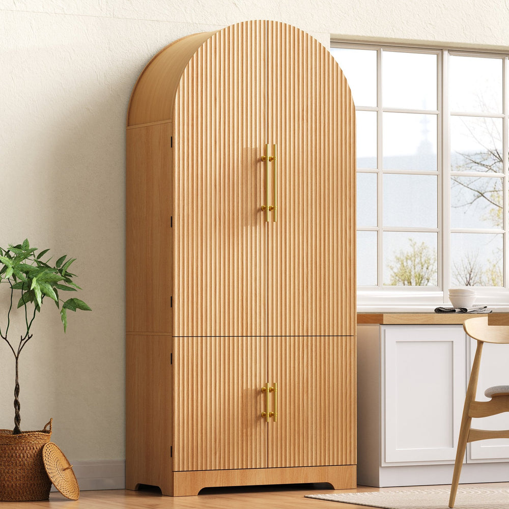 English Elm K&k Farmhouse Pantry Cabinet 72 Inch Tall Mdf Cupboard with Adjustable Shelves Natural N707S000020Y