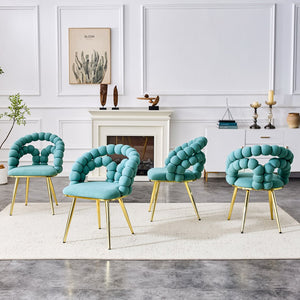 English Elm Set of 4 Sculptural Bubble Backrest Velvet Dining Chairs with Glamorous Metal Legs Gold,Teal W3875P370848