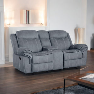 English Elm Zubaida Velvet Recliner Loveseat with USB & Storage Console, Tufted Pocket Coil Seats, Glide Motion Gray 77 L x 31 W x 26 H B2726P253085