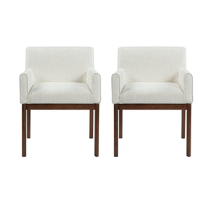 English Elm Modern Upholstered Arm Dining Chair Set Rubberwood Legs Foam Padded High Back Beige+Brown N768P396376D