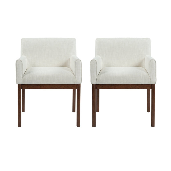 English Elm Modern Upholstered Arm Dining Chair Set Rubberwood Legs Foam Padded High Back Beige+Brown N768P396376D