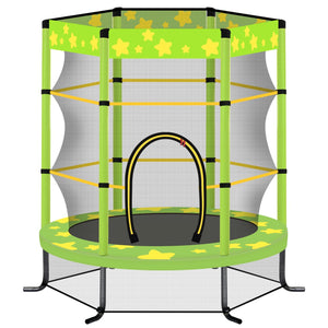 English Elm 55 Inch Round Kids Trampoline with Enclosure Net Foam Padded Poles Safe Bounce Green MS311751AAF