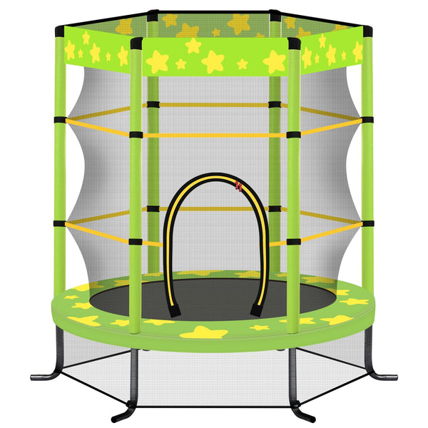 English Elm 55 Inch Round Kids Trampoline with Enclosure Net Foam Padded Poles Safe Bounce Green MS311751AAF