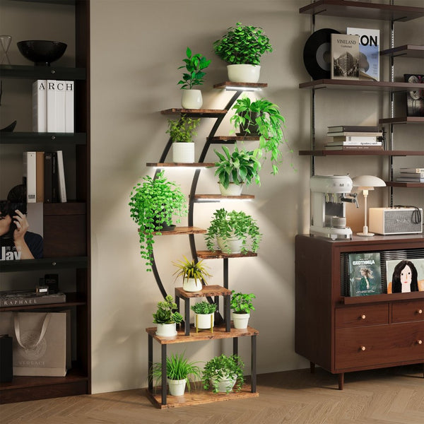 English Elm Plant Stand Indoor With Adjustable Grow Lights, 9-Tier Metal Shelf For Beautiful Home Displays T3210P356964-GIGA