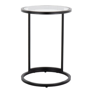 English Elm Round Zenn End Table In Black Metal & Clear Glass - Stylish C-Shaped Accent For Small Spaces B202P223395-GIGA