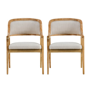 English Elm Mid-century Modern Upholstered Dining Arm Chairs with Rubberwood Frame Set of 2 Beige,Natural N768P382497N