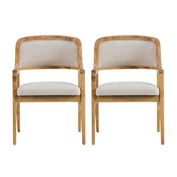 English Elm Mid-century Modern Upholstered Dining Arm Chairs with Rubberwood Frame Set of 2 Beige,Natural N768P382497N