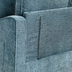 English Elm Two-seater Corduroy Loveseat with Sculptural Asymmetric Design and Hidden Ottoman Storage Blue W487S00464