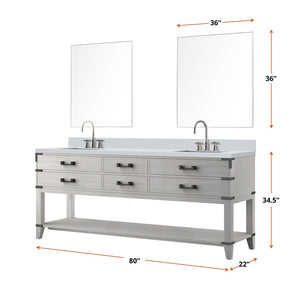 English Elm White Oak Double Bath Vanity Set With White Quartz Top, Mirrors & Faucet - Elegant Spa Retreat B2731S01909-GIGA