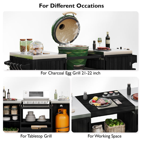 English Elm K&K 66.5" Outdoor Kitchen Island with 1.2" Stainless Steel Top, Ample Storage, Wheels & Bottle Opener Black N707P250629B