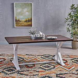 Christopher Knight Home® - Noble House - Cassia Rustic Farmhouse Acacia Wood Dining Table, Dark Brown and White