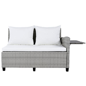 English Elm TOMAX 5-Piece Outdoor Rattan Sectional Sofa Set with Extendable Side Tables and Dining Table White SP100006AAK