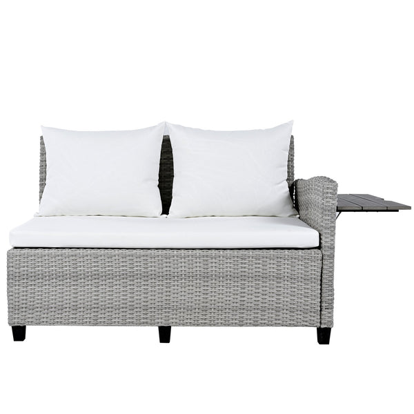 English Elm TOMAX 5-Piece Outdoor Rattan Sectional Sofa Set with Extendable Side Tables and Dining Table White SP100006AAK