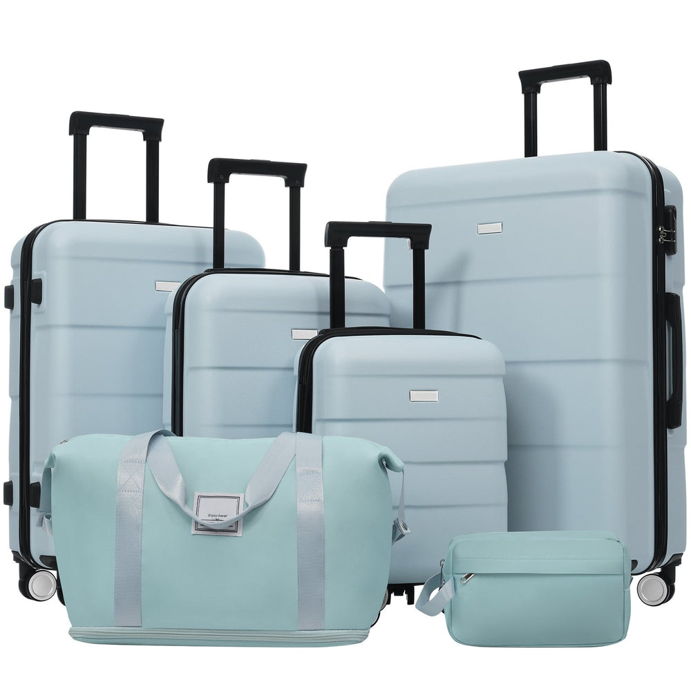 English Elm 6 Piece Hardshell Abs Travel Set with Spinner Wheels Combination Lock and Toiletry Bag Light Blue N732P391314N