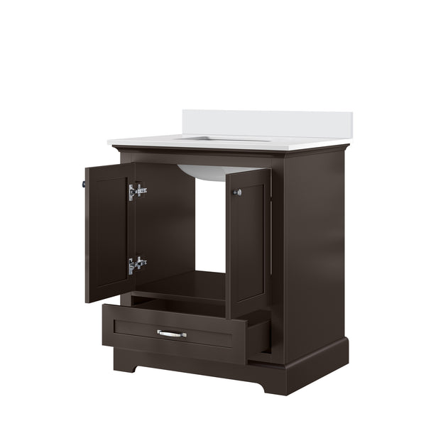English Elm Espresso 30 in. Single Bath Vanity with Cultured Marble Top, Solid Wood, Soft-Close, Pre-Drilled Faucet B2731P258323