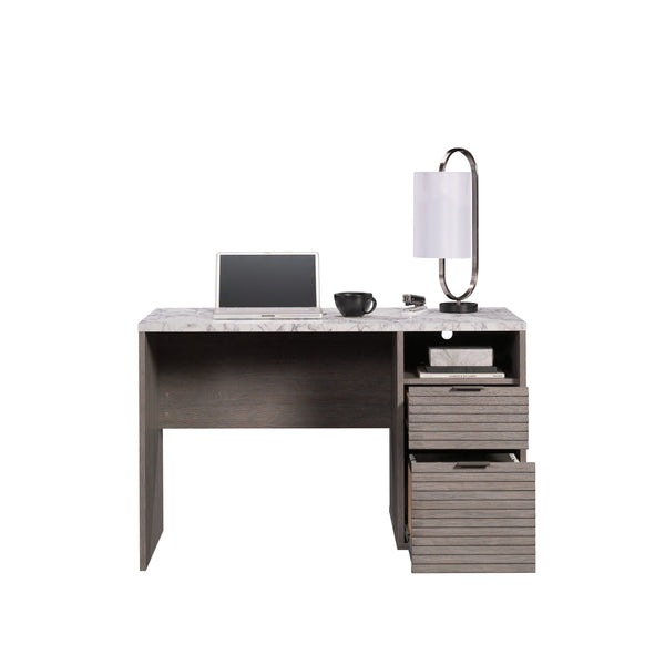 English Elm Desk, Medium Grey Finish – Stylish Space-Saving Design With Organized Storage & Cable Management B356P354468