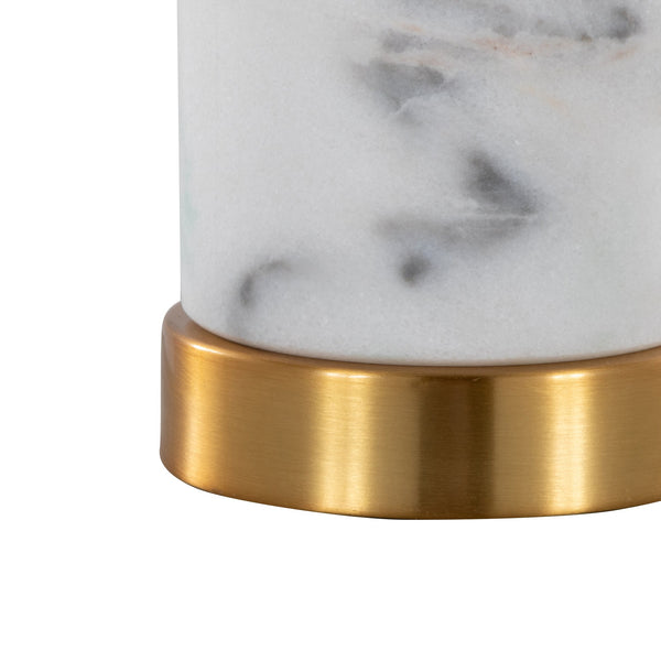 English Elm Marabella Marble and Brass Table Lamp Set with Linen Shade for Bedroom Decor B202P224184