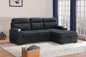 English Elm Kael Microfiber Sleeper Sectional with Chaise Storage Arms and Pull Out Guest Bed B2749S00364