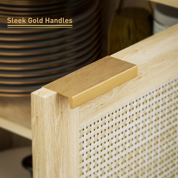 English Elm Nordic Rattan Door Buffet Cabinet with Adjustable Shelf and Golden Hardware for Dining T3971P429728