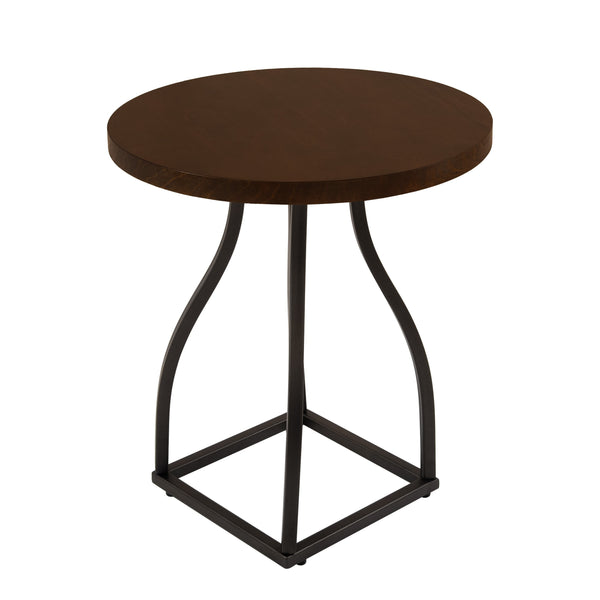 English Elm Tior Round Wood Top Accent Side Table with Geometric Gray Metal Base for Living Room Brown+Black B056P416977