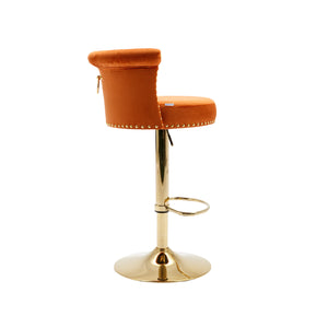 English Elm UNITED Velvet 360° Rotating Bar Chair with Diamond Stitching, Gold Frame, Plush Foam Seat, Adjustable Height Orange W1568P361721
